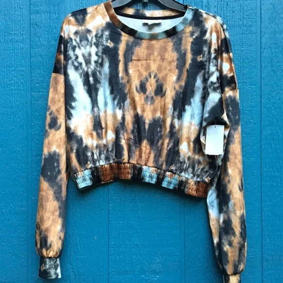 NWT TopShop Long Sleeve Velour Crop Tie Dye Top 8 - Picture 5 of 8